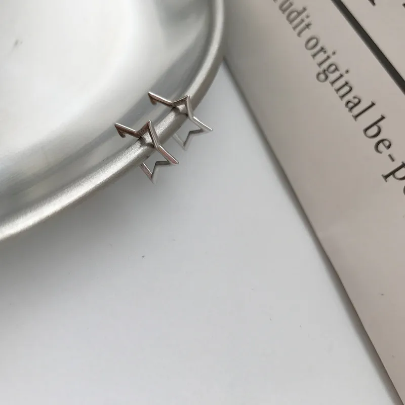 925 серебряный полый обруч со звездочками Pentagra shaped ear clip серьги для женщин Элегантный дизайн геометрические серьги-кольца ювелирные изделия 1 пара