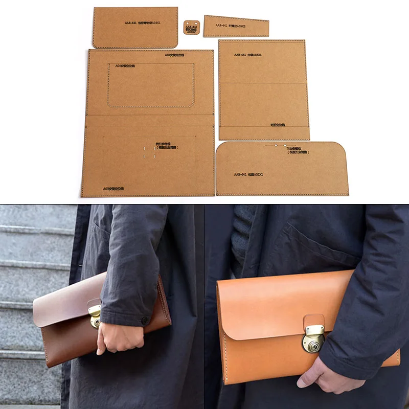 Leather Craft Personality Fashion Casual Clutch Storage Bag Sewing Pattern Hard Kraft Paper and Acrylic DIY Template 29cm*16cm | Дом и сад