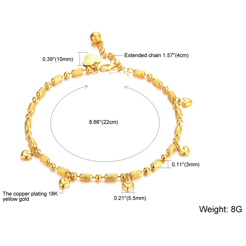 ZG женский браслет на ногу для девочек браслеты 18Kc Золотое сердце счастливый бисером ножной браслет Мода Бижутерия для ног подарки