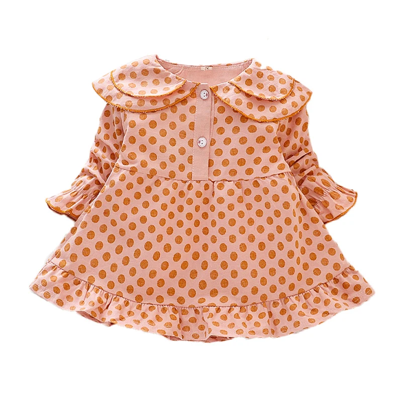 

Autumn Girls Dresses Kids Dot Print Princess Dress Long Sleeve Baby Girl Doll Collar Dress 1-4 Years Children's Cotton Clothing