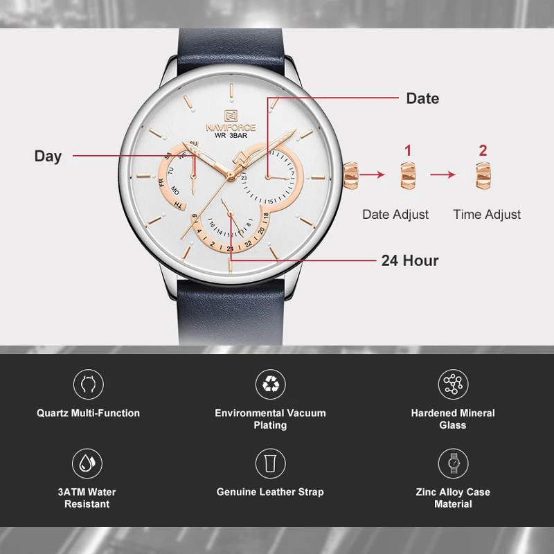 Лидирующий бренд NAVIFORCE Мужские кварцевые роскошные модные часы Бизнес Мужские наручные часы с кожаным ремешком Мужские спортивные водонепроницаемые часы Relogio Masculino