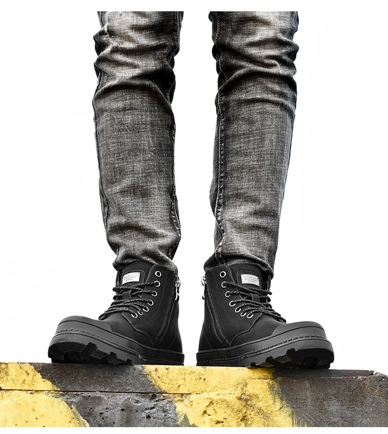 Черные Теплые зимние мужские ботинки; ботильоны из натуральной кожи; Мужская зимняя Рабочая обувь; мужские зимние ботинки на меху в военном стиле; Botas 698