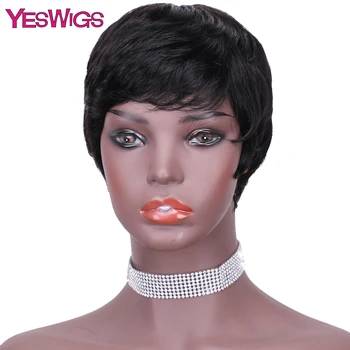 

Yeswigs 3.5 Inch Short Straight Full Machine Made Wig Peruvian 100% Real Hair Wig Human Hair Brazilian Remy Hair Non-Lace