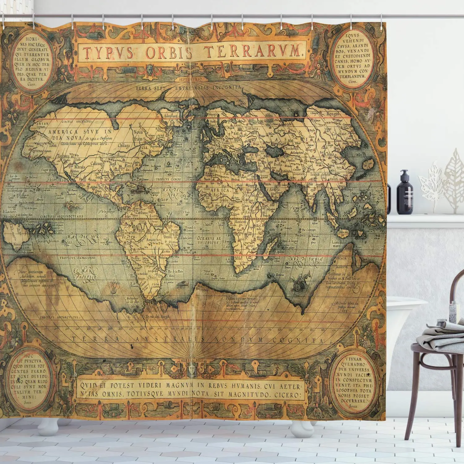 World Map Shower Curtain Old Chart Vintage Composition Of 16th