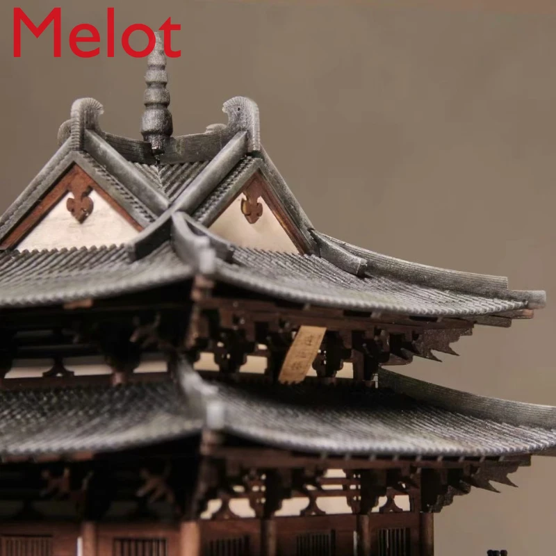 Ancient Architecture Model DIY Model, Xiaoyao Building Assembly Model Ancient Zen Hotel Lobby Handicraft Ornaments Collection