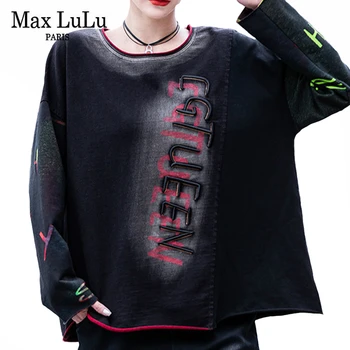 

Max LuLu 2020 Korean Fashion Style Autumn Womens Punk Tee Shirts Ladies Black Loose Tshirts Female Printed Streetwear Plus Size