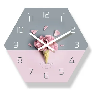 

2020 new clock, wall clock, personality, creativity, modern simplicity, six edges, fourteen inches, 3D acrylic quartz needle