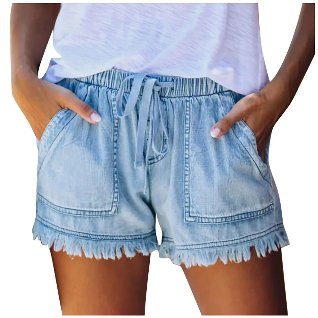 Women Shorts Casual Denim Shorts Crimping High Waist Slim Summer Jeans ...