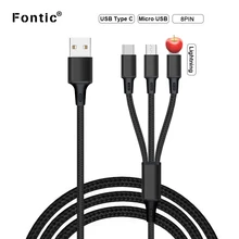 Wholesale 3 in 1 Charger Cable 4ft/1.2m with 8PIN Micro USB Type C Port Universal(Charging Only) Personalized Surpport