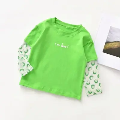 green Топы для девочек, футболки, детская осенне-весенняя одежда, детские футболки для маленьких девочек, футболки с длинными рукавами для малышей, 90-130 - Цвет: green