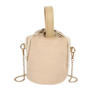 

Winter new fashion shoulder bag female bucket female bag chain large plush winter handbag Messenger bag soft warm fur bag