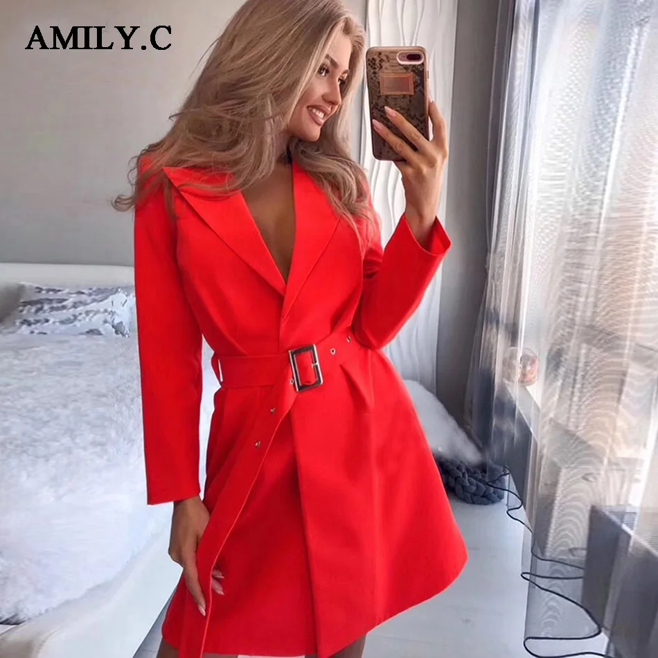 

Amily.c 2019 Autumn And Winter New Women'S Jacket Sexy V-Neck Long-Sleeved Cardigan Black Jacket Fashion Celebrity Party Coat