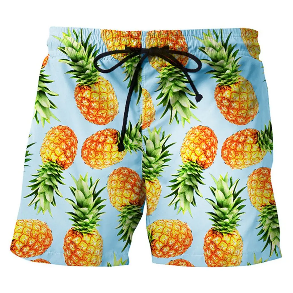 Summer Beach Pants Men`s Fashion Printed Pineapple Pattern Shorts Men Short Pant Streetwear Boys 3D Beach Fitness Board Scanties (2)