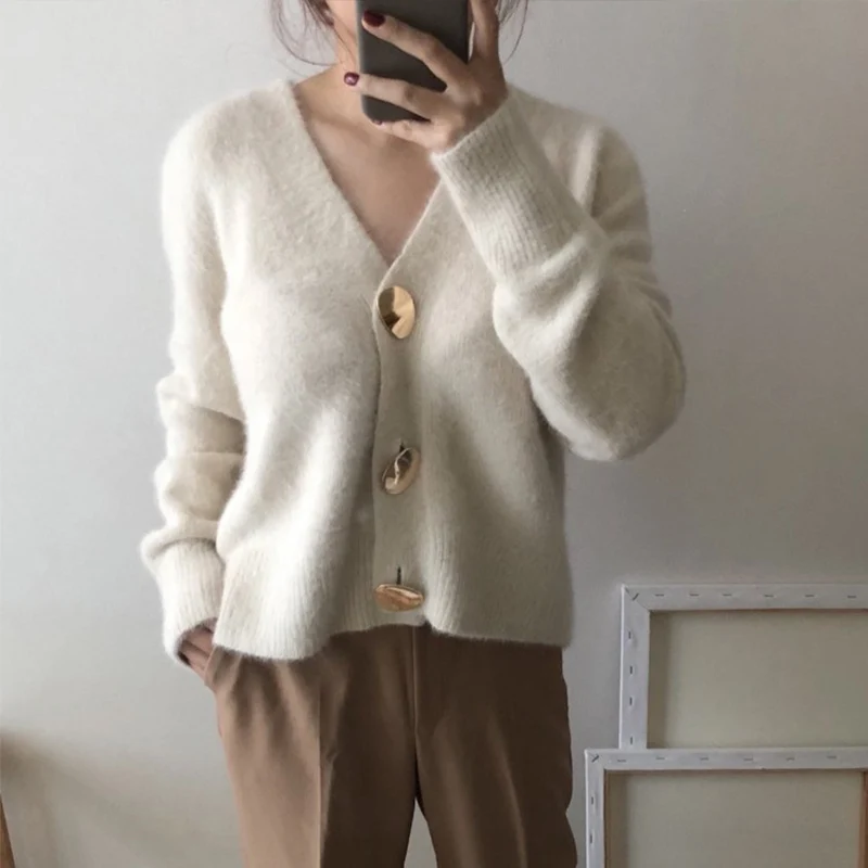 

elegante mujer Cardigans Casual cuello en V cachemir tejido mujeres suйteres abrigo ajustado Otoсo Invierno ropa femenina 2019