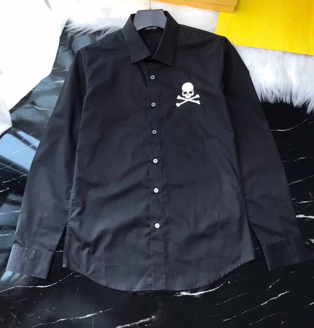 DUYOU Mens Cotton Shirt Men Dress Shirt Men Embroidery Skull On the left chest High Quality Slim Fit Casual Shirts DY2320