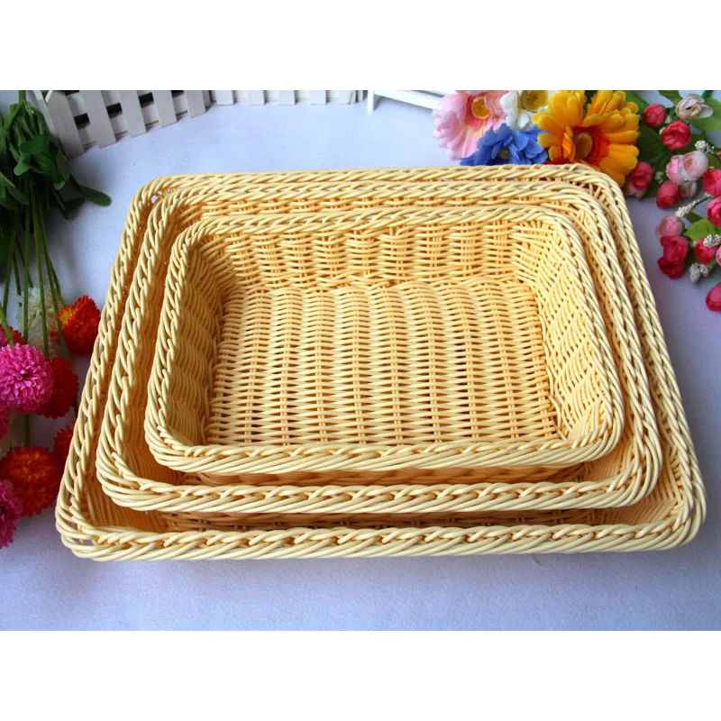 Горячая прямоугольная PP корзина для хранения фруктового хлеба из ротанга еда