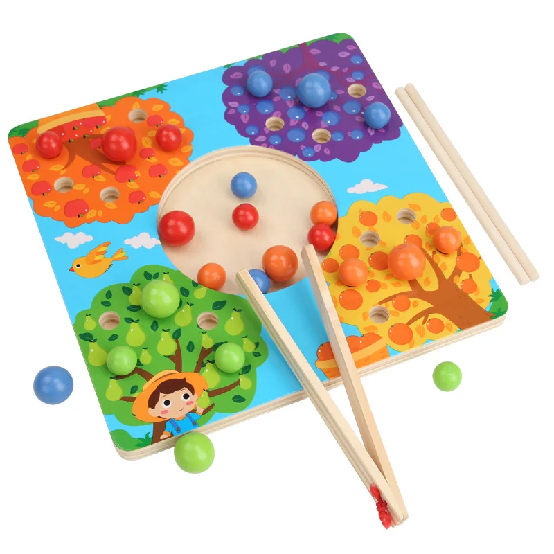 Children Practise Chopsticks Math Educational Toy for Children Toddlers Sorting Toys Wooden Clip Beads Matching Game Color Beads