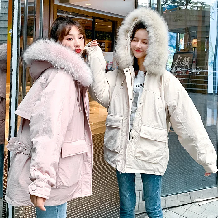 

2019 Autumn And Winter New Style Loose And Plus-sized Short down Jacket Women's Slimming Short-height Fur Collar Thick Coat Cott
