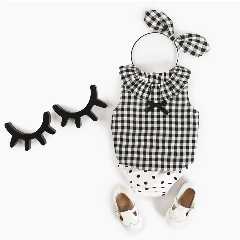

Newborn Suit baby girl clothes Fashion Cotton Black and white grid Clothing Children's Toddler Home service baby boy clothes