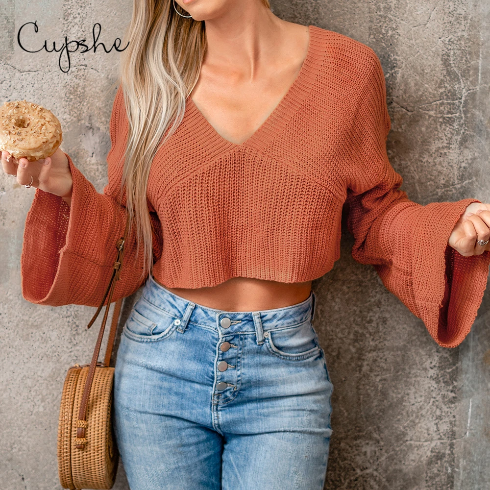 CUPSHE оранжевый свободный короткий укороченный свитер Женский Повседневный