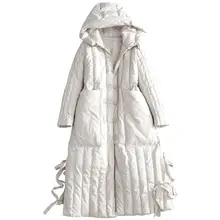 Новые зимние винтажные женские белые куртки с капюшоном на утином пуху Модные женские свободные пальто с капюшоном