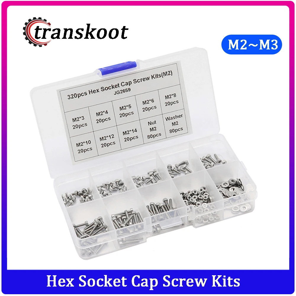 320pcs M2 M2.5 M3 DIN912 Allen Bolts Hex Socket Head Cap Screws Assortment Kit 320pcs M2 M2.5 M3 DIN912 Allen Bolts Hex Socket Head Cap Screws Assortment Kit