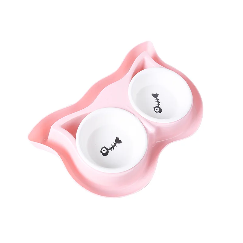 Pink Ceramics Set Керамическая миска для питомцев кошек, посуда для домашних животных, миска для воды, 2 миски для маленьких собак, миска для кормления, пластиковая рама, противоскользящие принадлежности для домашних животных, миска для кормления кошек - Цвет: Pink Ceramics Set