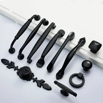 

American Zinc Alloy Matte Black Handle Cabinet Closet Door Handle Modern Minimalist Drawer Door Handle Furniture Hardware