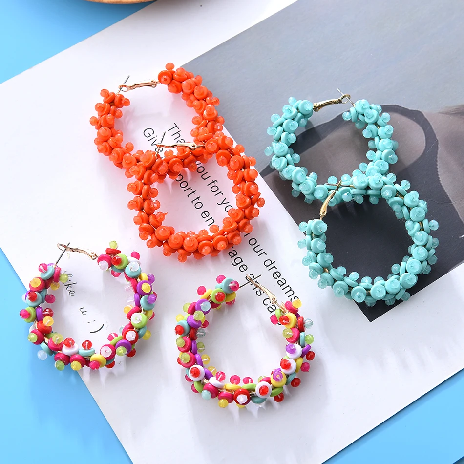 

Ztech New Big Circle Round Za Hoop Earrings for Women's Fashion Statement 3 Color Resin Beads Charm Earrings Party Jewelry