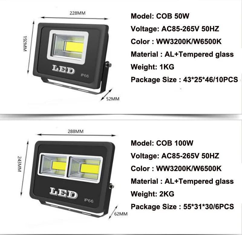 2 шт 50 W 100 W 150 W 200 W 300 W 400 W 500 W AC85-265V Водонепроницаемый Foco светодиодный отражатель внешнее прожекторное освещение Spotlight прожектор на ножке