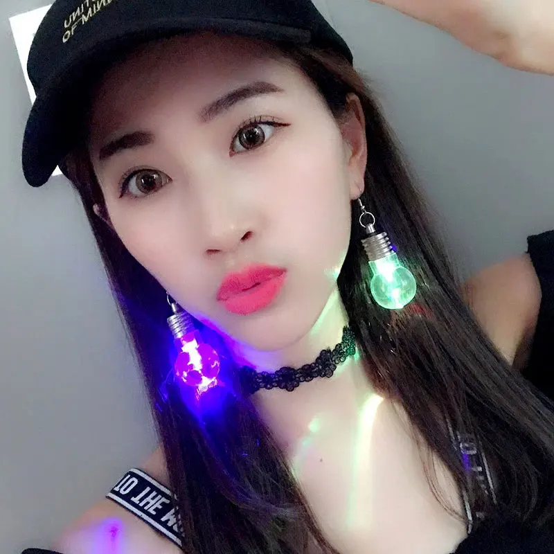 

LED Lamp Bulb Ear Pendant Cool Earring Night Decoration Stud Earrings Party Funny Plastic Gifts Ladies Girls