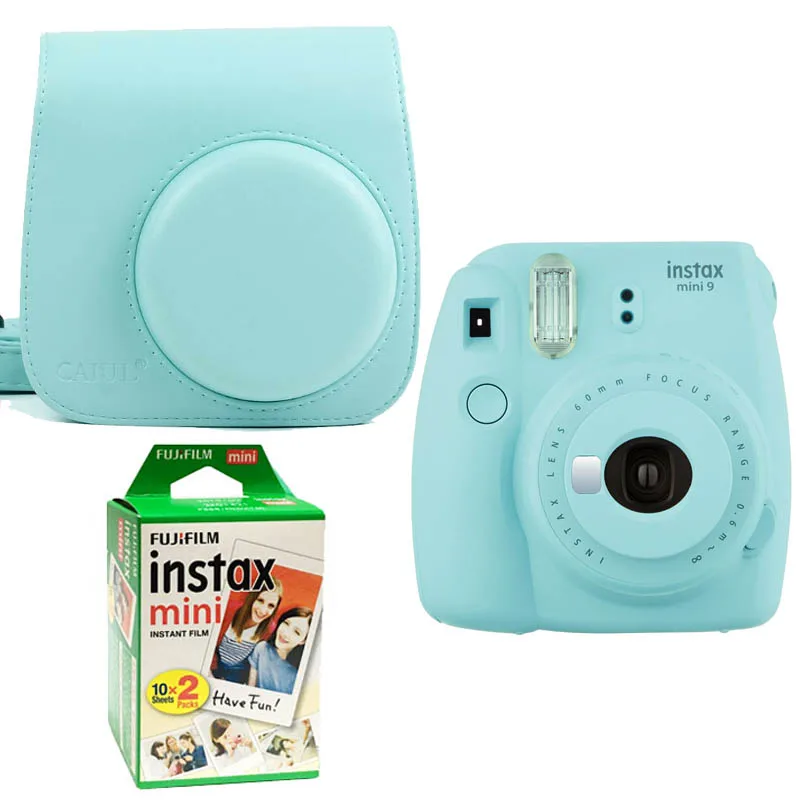 Fujifilm Instax Mini 9 цифровая камера моментальной печати с двойной упаковкой пленка фотобумага и защитный чехол для камеры - Цвет: Ice Blue