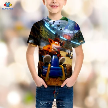 

SONSPEE Boys/Girls Tees Shirts Casual Hip Hop Short Sleeve Funny Crash Bandicoot Print T Shirt Summer Kids Children T-shirts