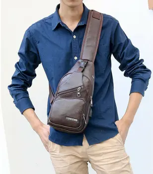 

Mens Chest Bag Shoulder PU Leather Backpack Sling Cross Body Satchel Travel Bag USB Charging Chest Pack Travel Sports Package