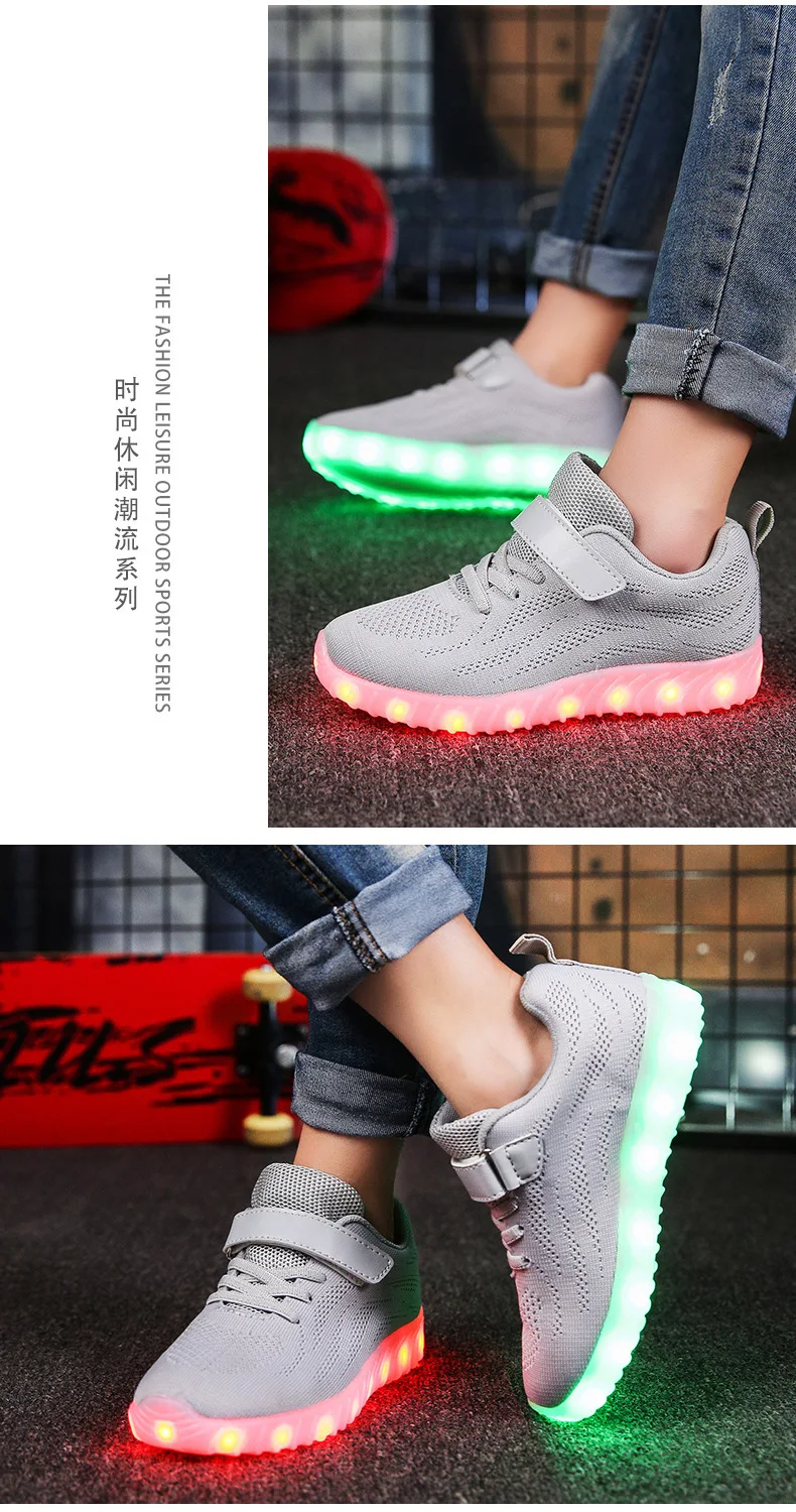 Uncle Jerry Child Summer Shoes light up shoes for Boys and Girls LED Sneakers USB Rechargeable Breathable Children Casual Shoes children's shoes for sale