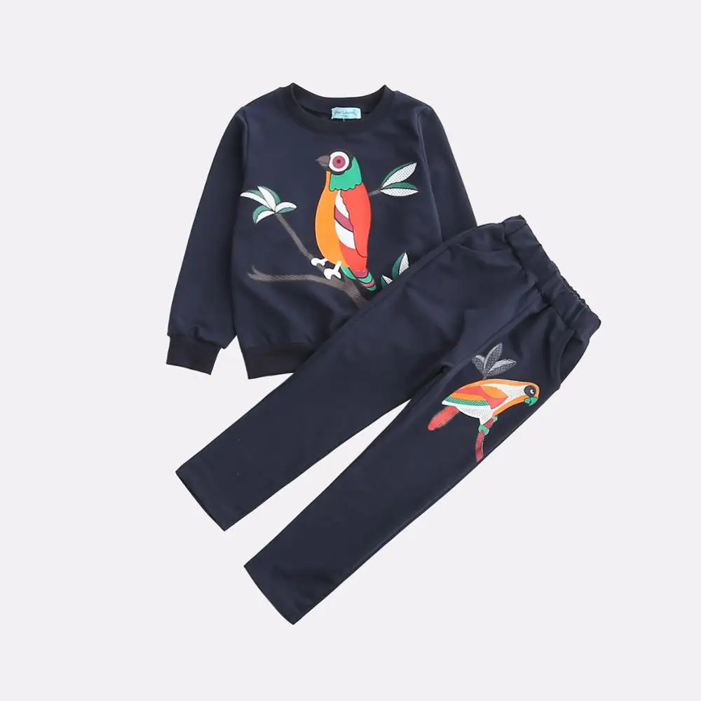 Осенний костюм из 2 предметов с изображением лебедя и мыши; повседневные комплекты одежды для малышей с изображением павлина; свитер с рисунком Afdrukken+ Повседневный хлопковый комплект из 2 предметов - Цвет: AZ543 blue
