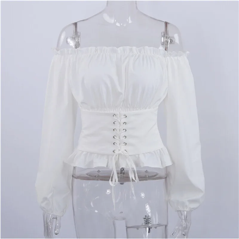 2020 Sexy Tops Womens Lace Up Satin Corset Blouse Lantern Sleeve Off Shoulder Top Corset Shirt Blusa Mujer 2020 Sexy Tops Womens Lace Up Satin Corset Blouse Lantern Sleeve Off Shoulder Top Corset Shirt Blusa Mujer