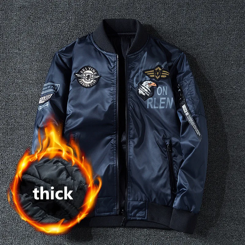 Darkblue thick Зимняя куртка-бомбер, Мужская военная куртка-пилот, модная Двусторонняя мотоциклетная куртка, осенняя Молодежная куртка, большой размер 6XL 7XL - Цвет: Darkblue thick