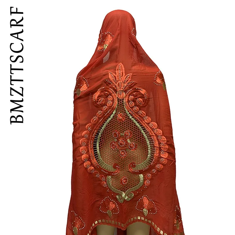 BM908 12 Latest african Women Cotton Big Scarfs Nice Embroidery on the back Multifunctional Scarfs for African Women BM909 - Цвет: BM908 12