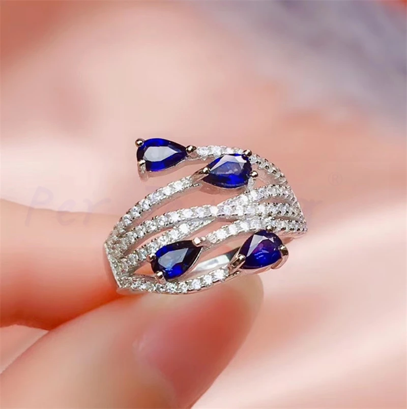 Натуральное Настоящее сапфировое кольцо класса люкс 0.35ct* 4 шт драгоценный камень Серебро 925 пробы ювелирные украшения# R991204