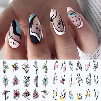 

Harunouta Geometry Leaves Design Summer Flowers Nail Sticker Decals Leopard Print Water Transfer Slider For Nails Art