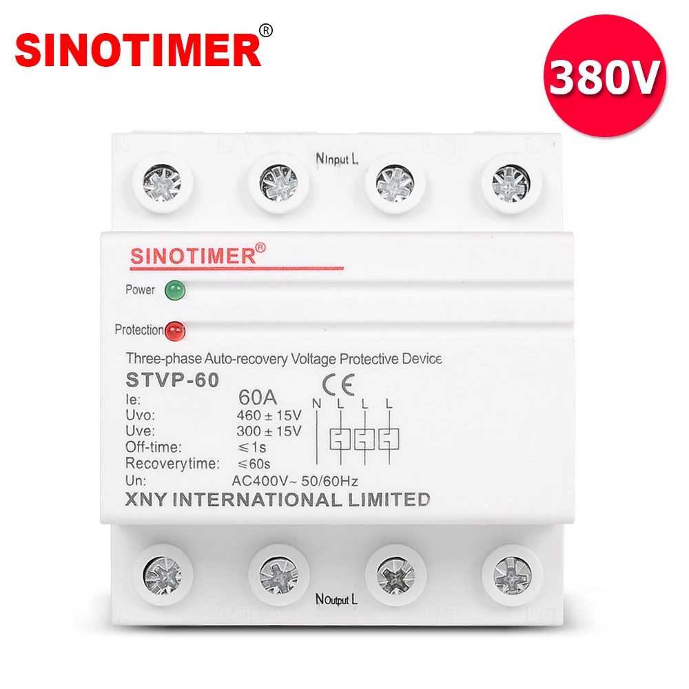 Trifase 380V 60A Su Guida Din Auto-Recupero Sopra E Sotto La Protezione Di Tensione Industriale Relè Di Protezione Contro Le Sovratensioni