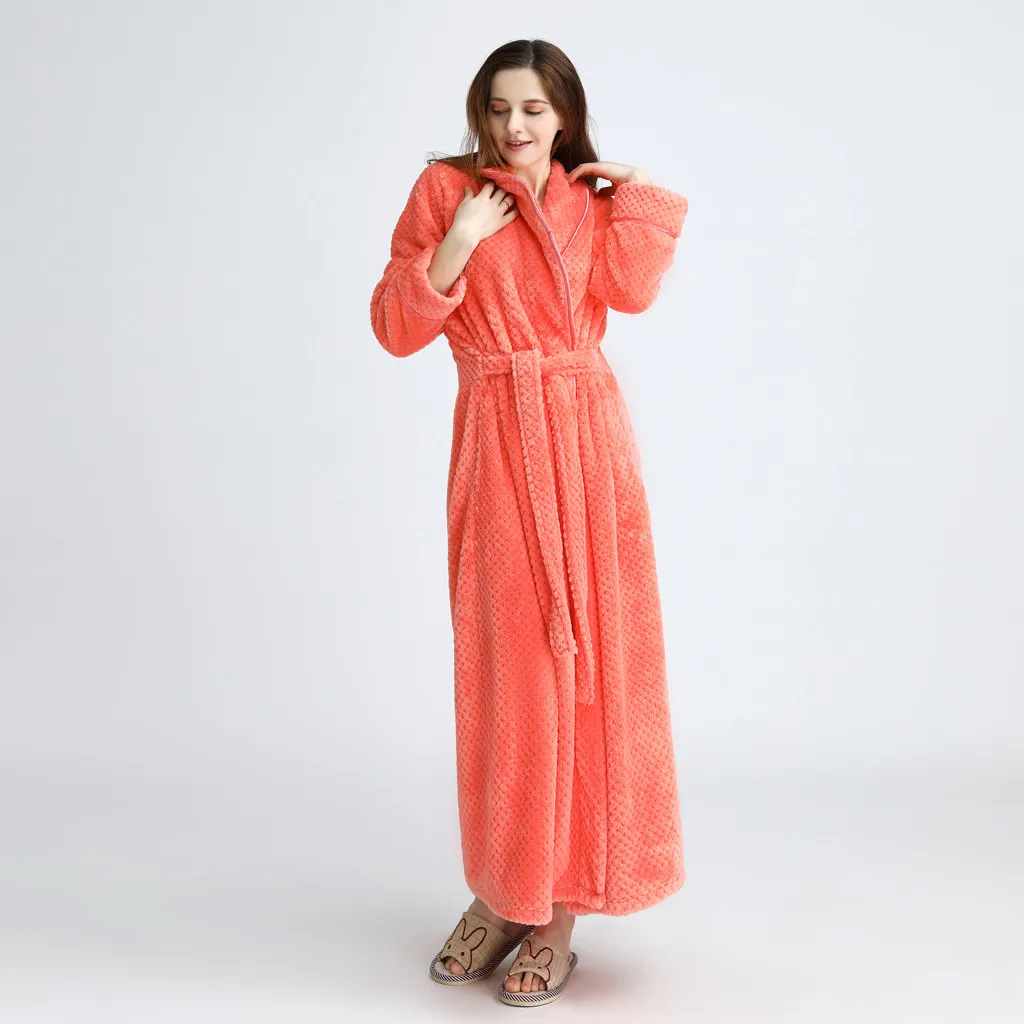 Женский однотонный плотный халат из кораллового флиса, халат, халат, пижама, пижама с карманами, Женское зимнее Коралловое кимоно из рунной шерсти, женский халат# T