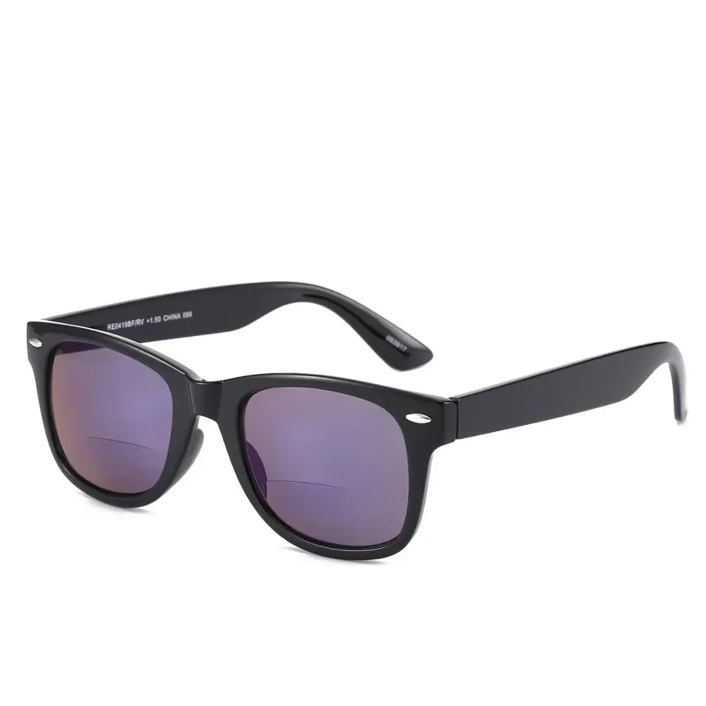 Bright Black SPH+ 1,0 1,5 2,0 2,5 3,0 3,5 бифокальные очки для чтения, солнцезащитные очки для женщин и мужчин, очки для пресбиопии, классические квадратные солнцезащитные очки с диоптриями - Цвет оправы: Bright Black
