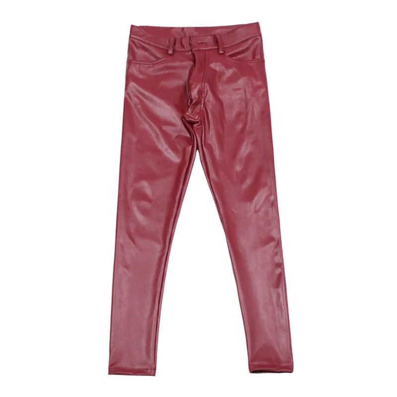 PU Faux Leather Pants Style Men's Tight Imitation Leather Trousers High Elastic Motorcycle Boots Trousers Ankle Pencil Legging