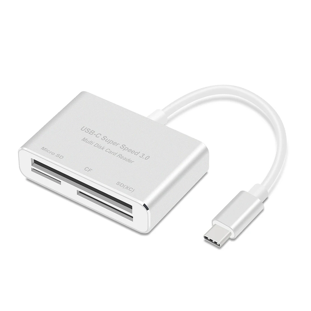 Type-C Port Phone Camera CF SD TF Memory Card High Speed USB 3.0 Aluminum Alloy Case Card Reader - Цвет: Silver