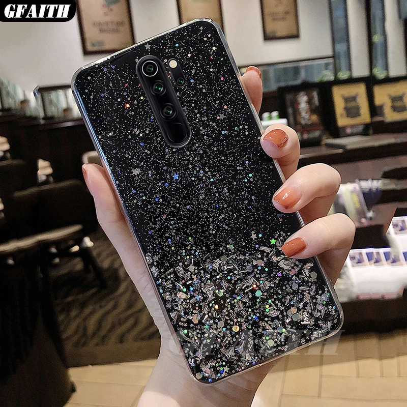 Блестящий блестящий чехол с блестками для Redmi Note 8, чехол для Redmi Note 8 Pro, прозрачный, мягкий чехол со звездами и Луной