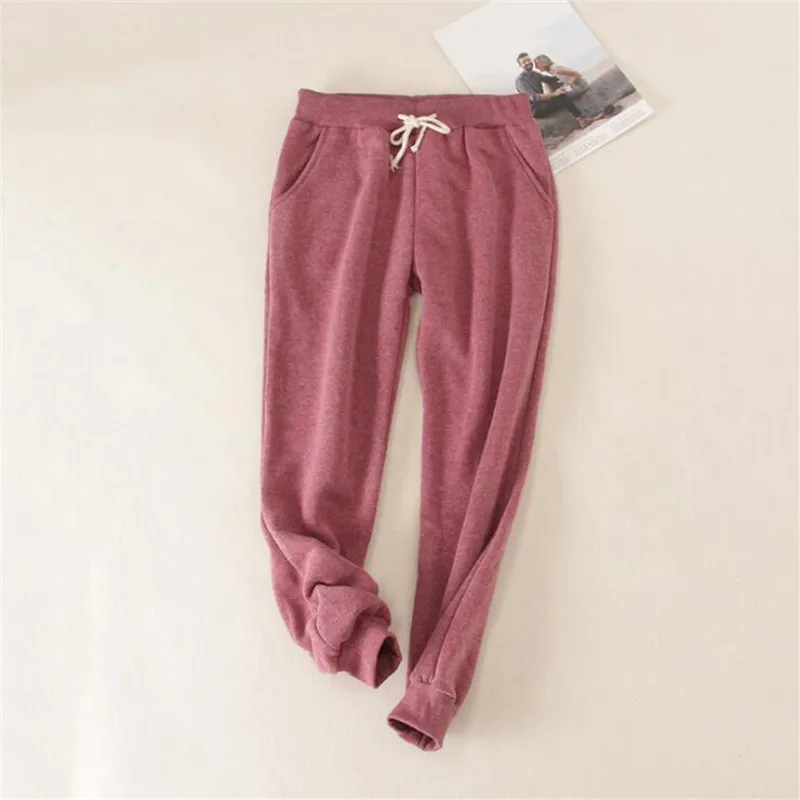 Ladies Elastic Waist Harem Pants 2022 Spring Autumn Flocking Pants For Women Keep Warm Ankle-Length Loose Trousers