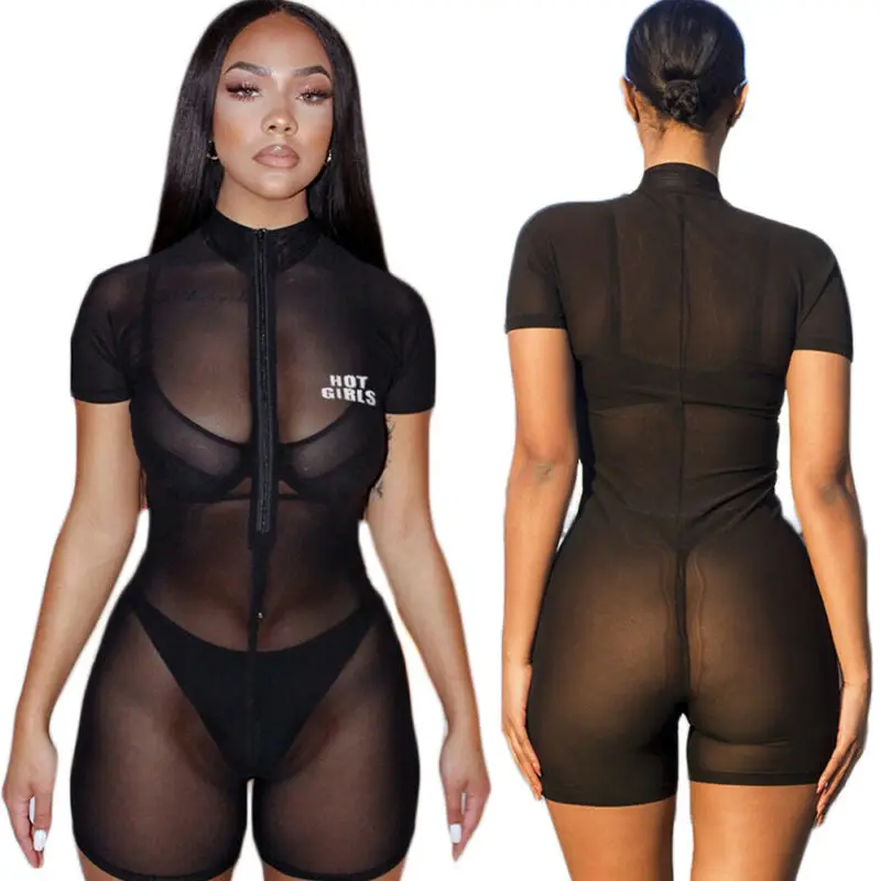 Новинка 2019 стильный сексуальный женский летний прозрачный черный комбинезон на