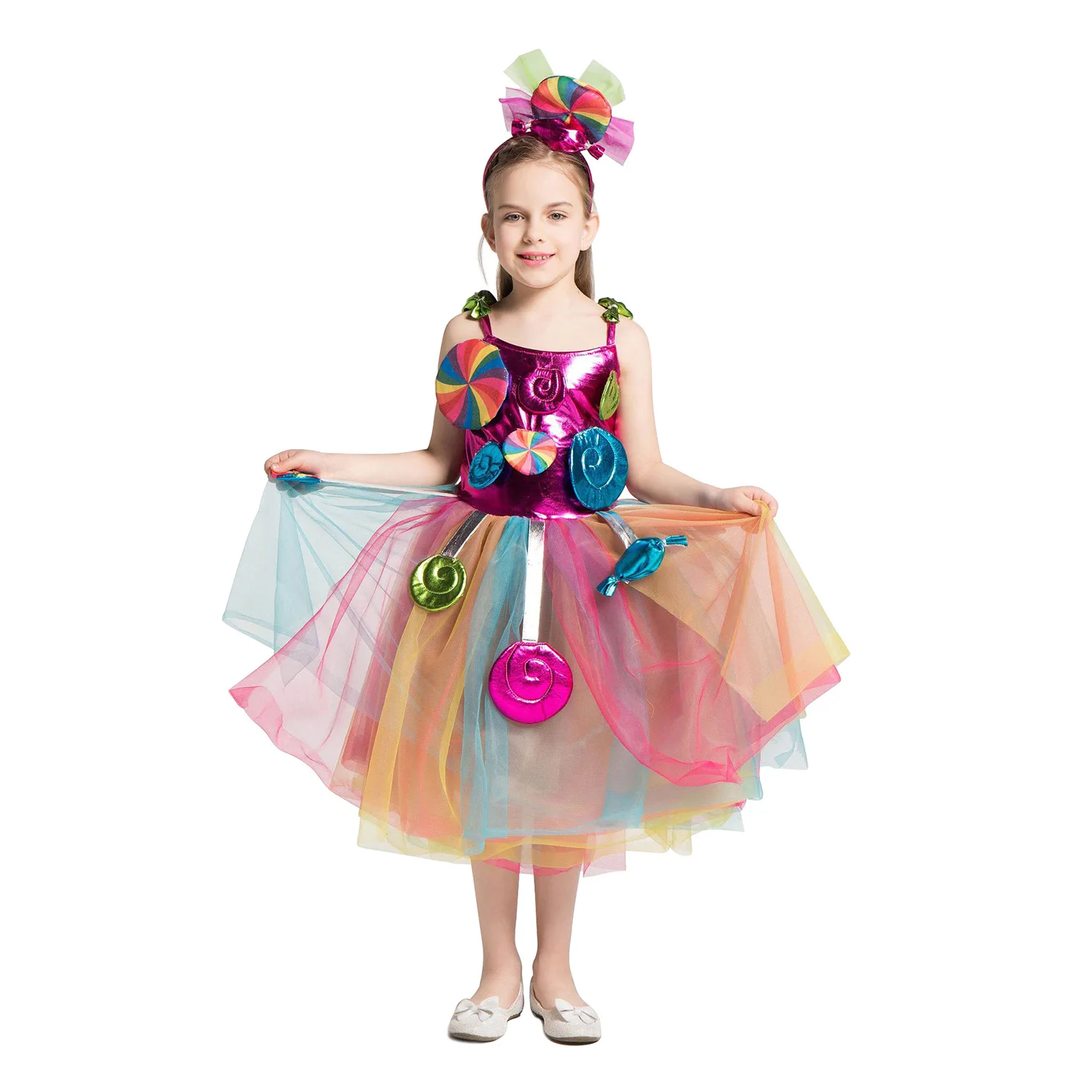 Детское платье феи Candyland для девочек, детские модные костюмы на Хэллоуин, Радужное платье-пачка без рукавов, карнавальный костюм для выступлений